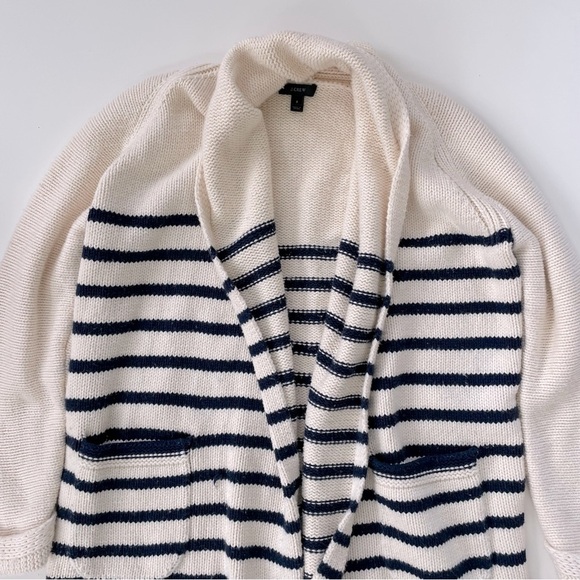 J.Crew Women's Cream Navy Blue Striped Open Front Cardigan Long Lined Size SMALL - Picture 4 of 10